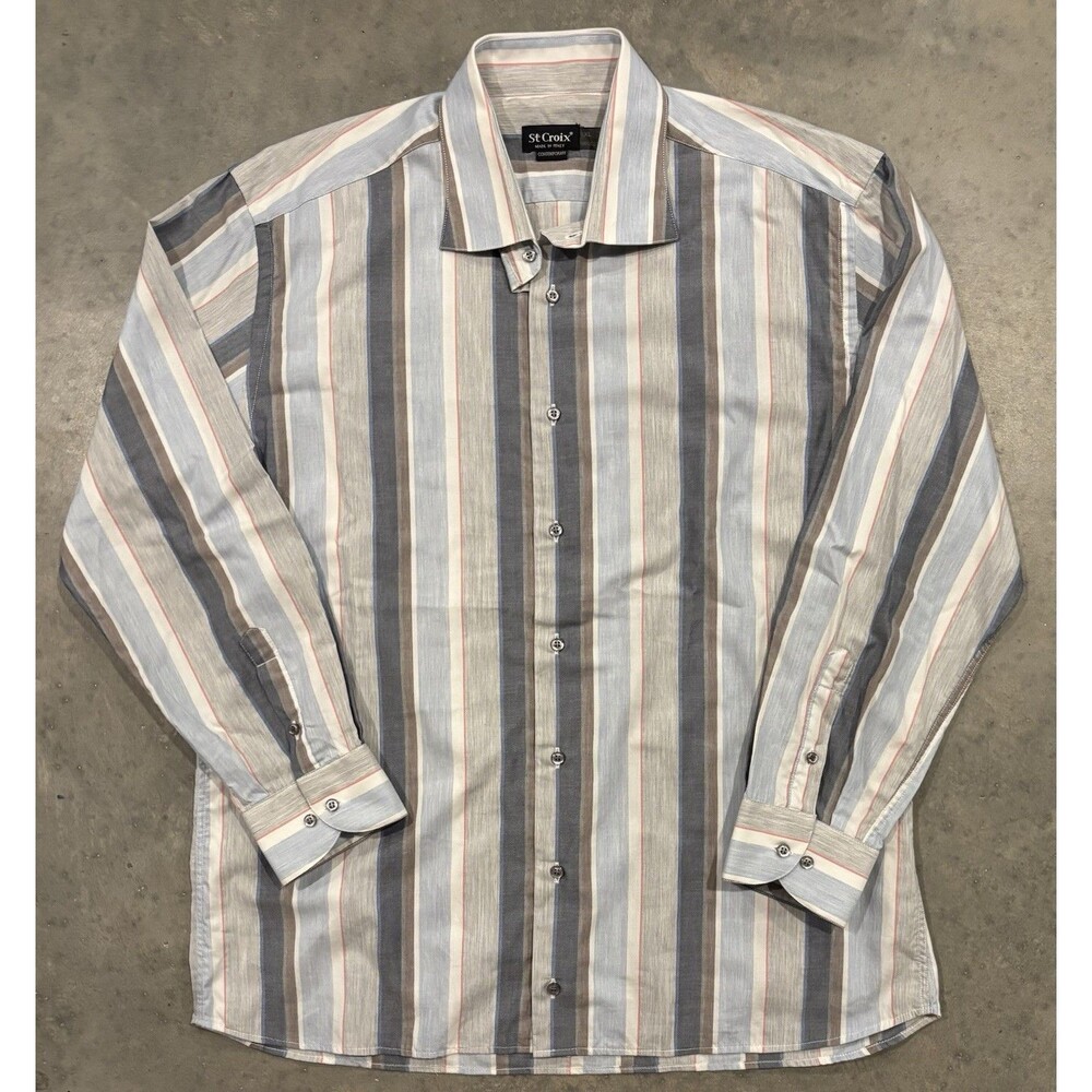 St. Croix Striped Mens XL Button Down Cotton Shirt ITALY Long Sleeve